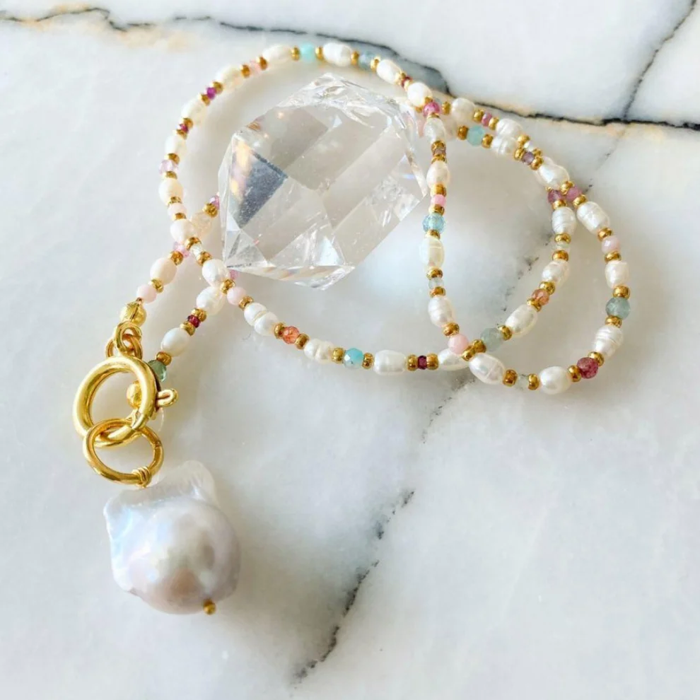 Bonjouk Studio - Lulu Natural Stone & Baroque Pearl Necklace | Double Trouble Collection