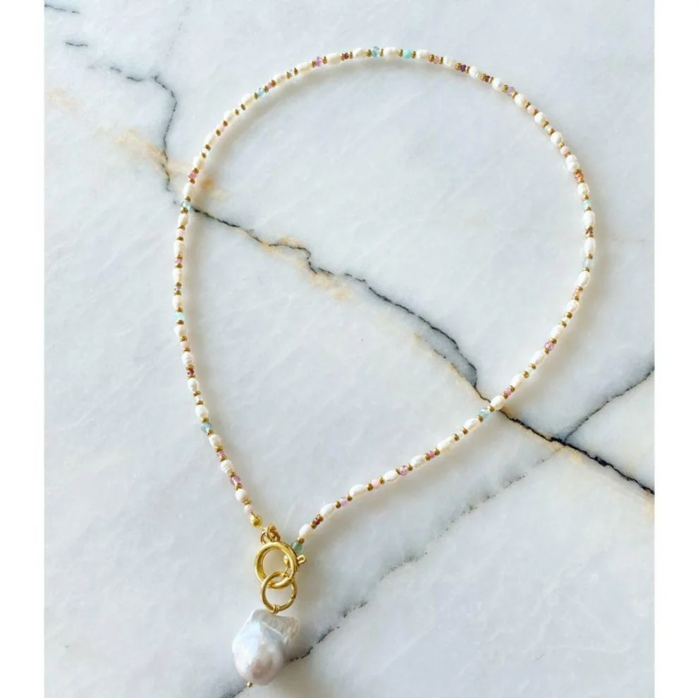 Bonjouk Studio - Lulu Natural Stone & Baroque Pearl Necklace | Double Trouble Collection