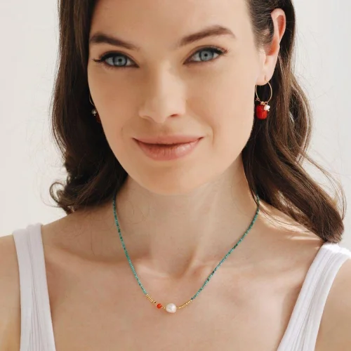 Bonjouk Studio - Medi Natural Pearl  & Turquoise Necklace