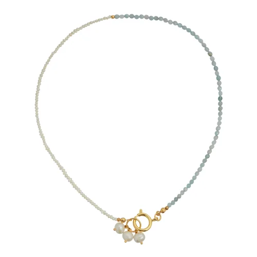 Bonjouk Studio - Meredith Natural Pearls Aquamarine Necklace | Double Trouble Collection