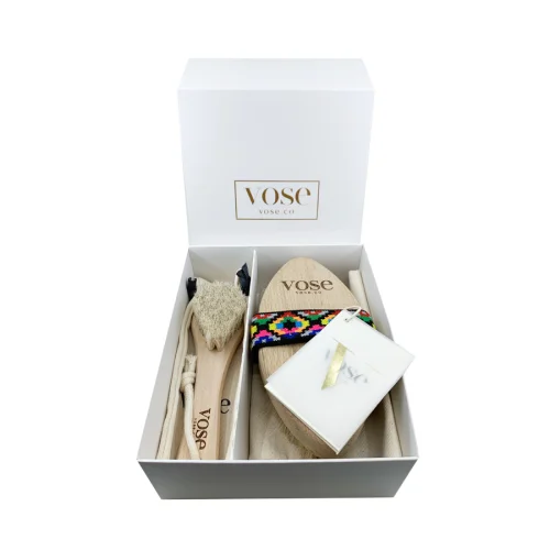 Vose - Original Horse Hair Dry Face and Body Brush (Tulip) Set - Natural Exfoliating Face & Body Brush