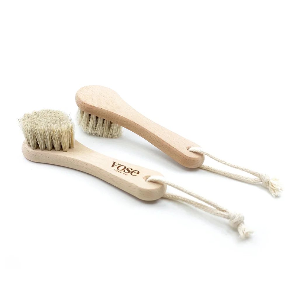 Vose - Original Horse Hair Dry Face and Body Brush (Tulip) Set - Natural Exfoliating Face & Body Brush