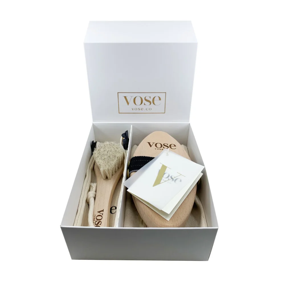 Vose - Original Horse Hair Dry Face and Body Brush (Tulip) Set - Natural Exfoliating Face & Body Brush