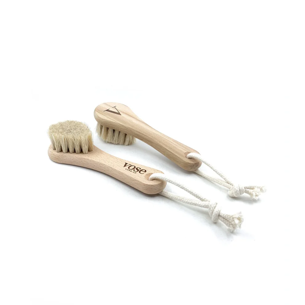 Vose - Original Horse Hair Dry Face and Body Brush (Tulip) Set - Natural Exfoliating Face & Body Brush