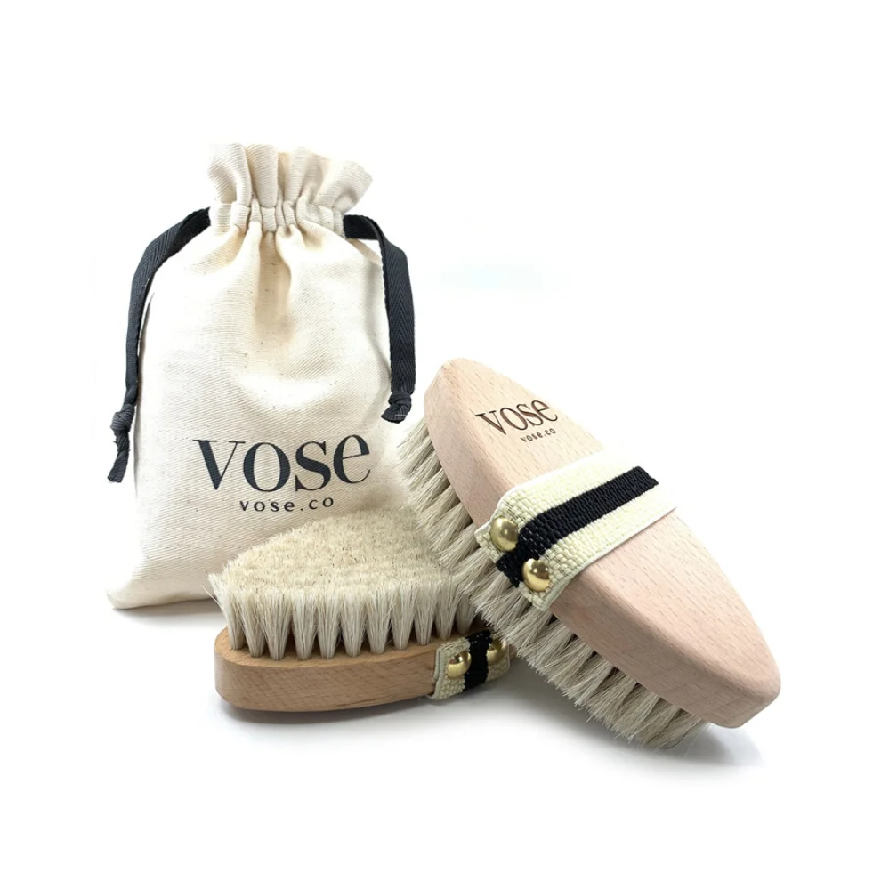 Vose - Original Horse Hair Dry Face and Body Brush (Tulip) Set - Natural Exfoliating Face & Body Brush