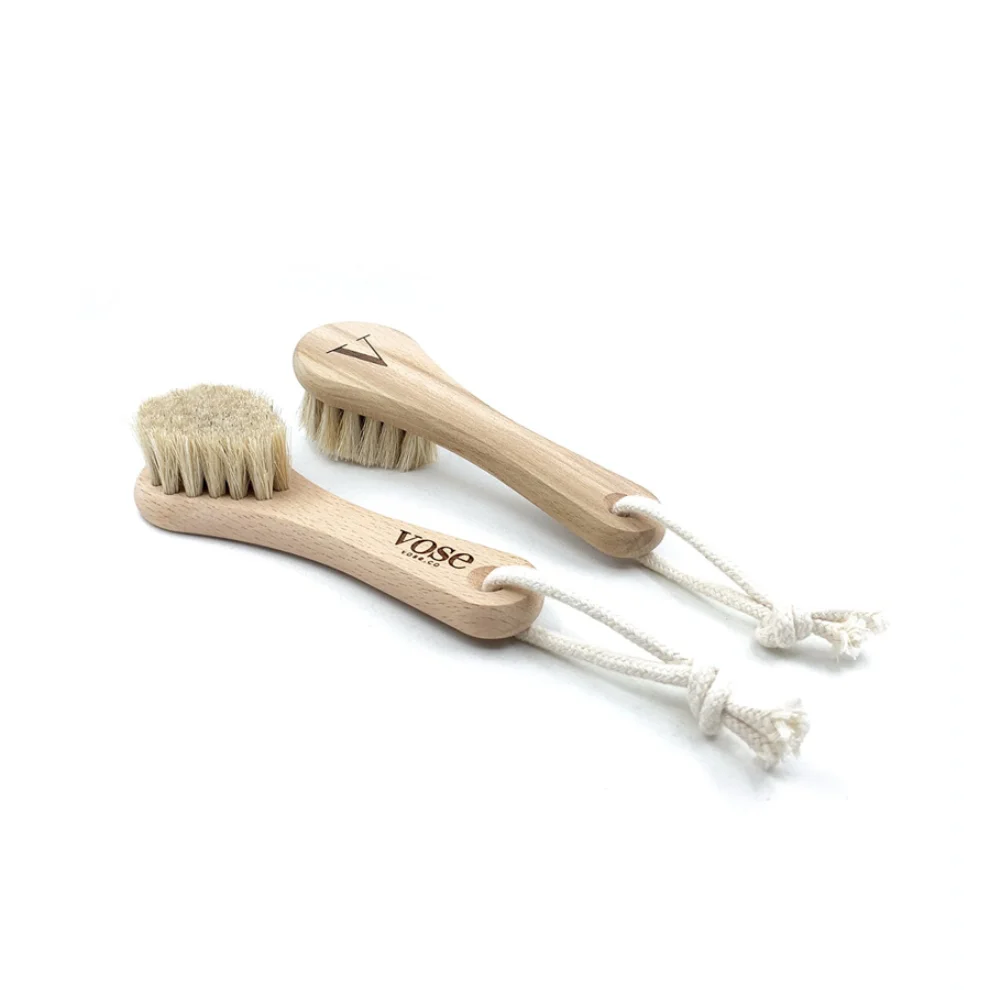 Vose - Original Horse Hair Dry Face and Body Brush (Tulip) Set - Natural Exfoliating Face & Body Brush