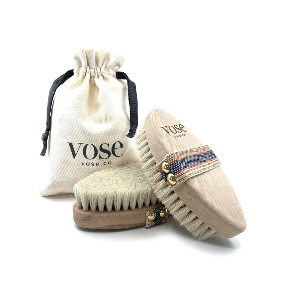 Vose - Original Horse Hair Dry Face and Body Brush (Tulip) Set - Natural Exfoliating Face & Body Brush