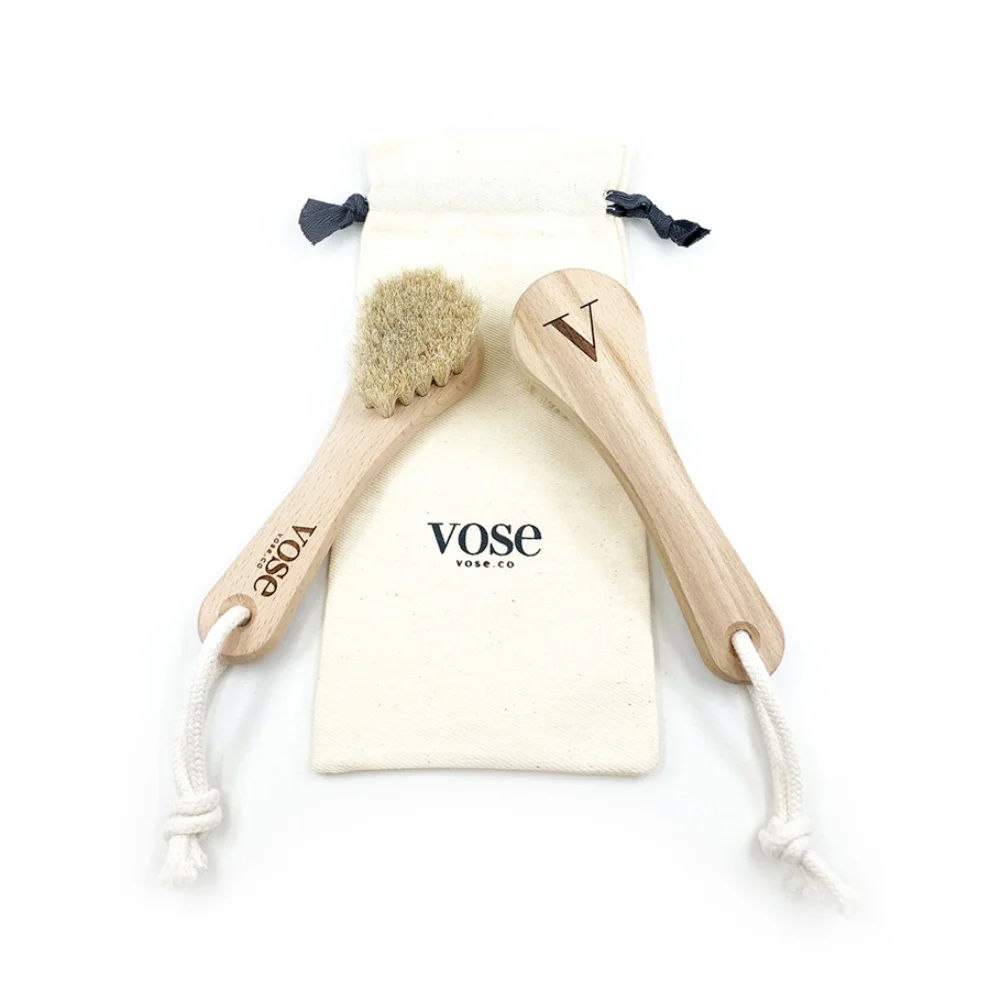 Vose - Original Horse Hair Dry Face and Body Brush (Tulip) Set - Natural Exfoliating Face & Body Brush