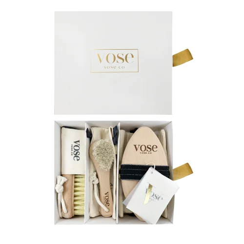 Vose - Original Horse Hair Dry Face | Body Brush Set & Natural 100% Nail Brush- Natural Exfoliating Face | Body Brush