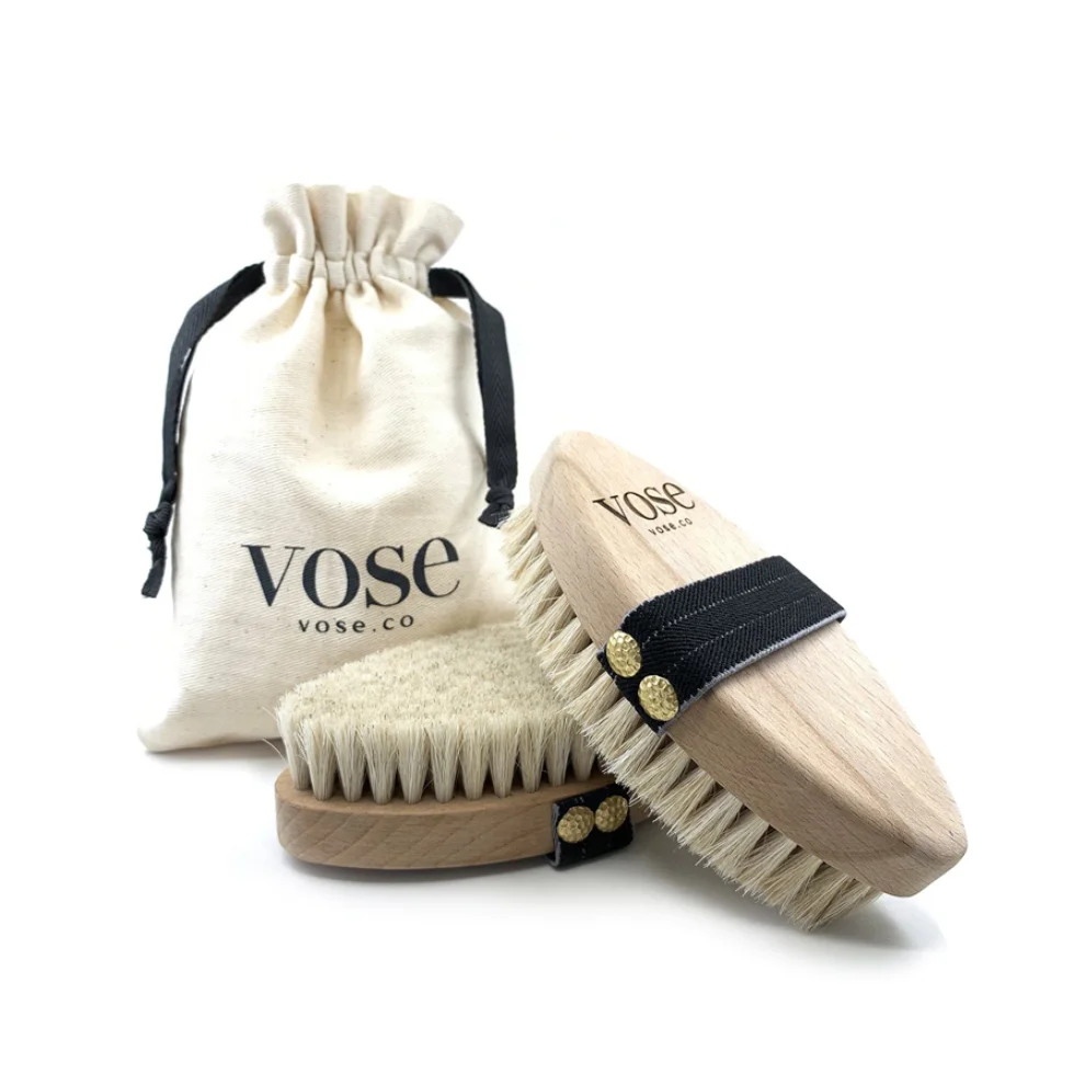 Vose - Original Horse Hair Dry Face | Body Brush Set & Natural 100% Nail Brush- Natural Exfoliating Face | Body Brush