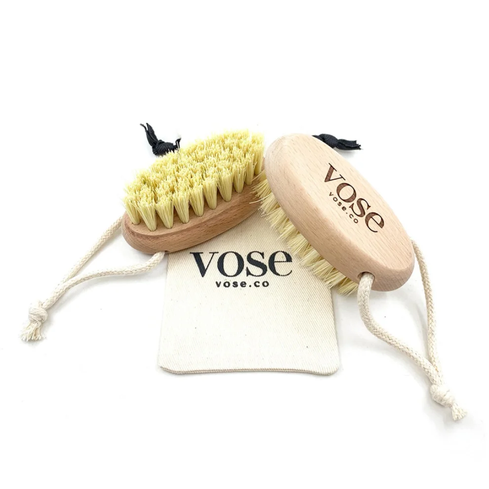 Vose - Original Horse Hair Dry Face | Body Brush Set & Natural 100% Nail Brush- Natural Exfoliating Face | Body Brush