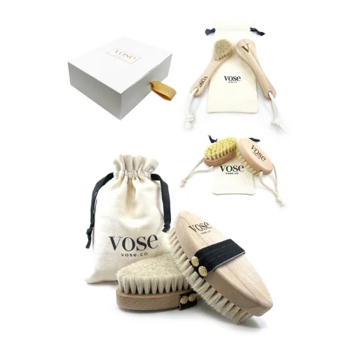 Vose - Original Horse Hair Dry Face | Body Brush Set & Natural 100% Nail Brush- Natural Exfoliating Face | Body Brush