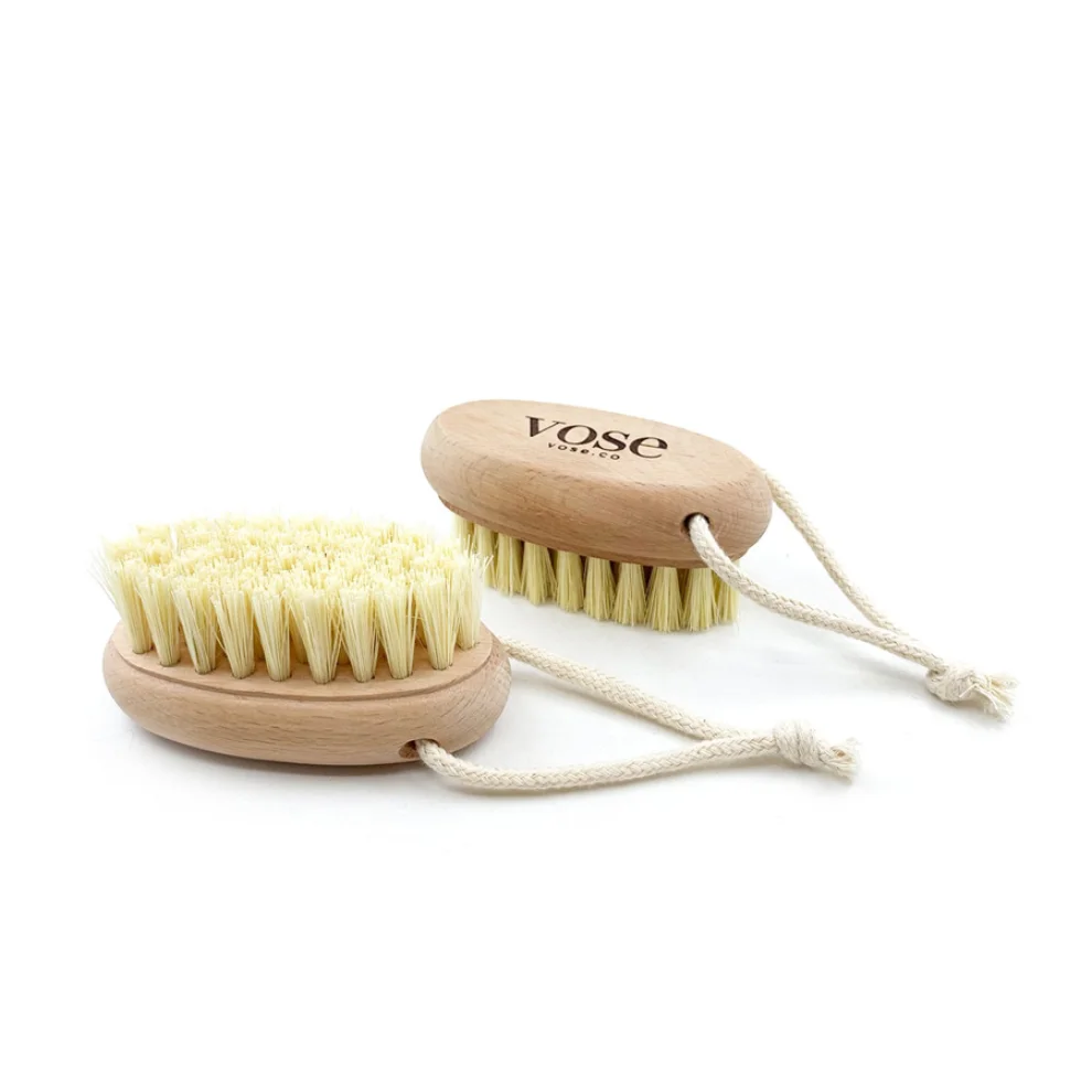 Vose - Original Horse Hair Dry Face | Body Brush Set & Natural 100% Nail Brush- Natural Exfoliating Face | Body Brush