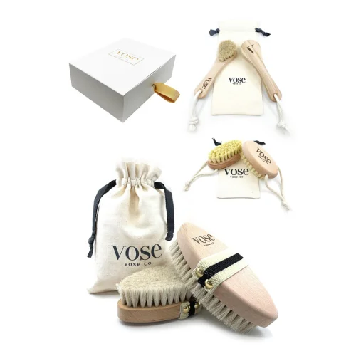 Vose - Original Horse Hair Dry Face | Body Brush Set & Natural 100% Nail Brush- Natural Exfoliating Face | Body Brush