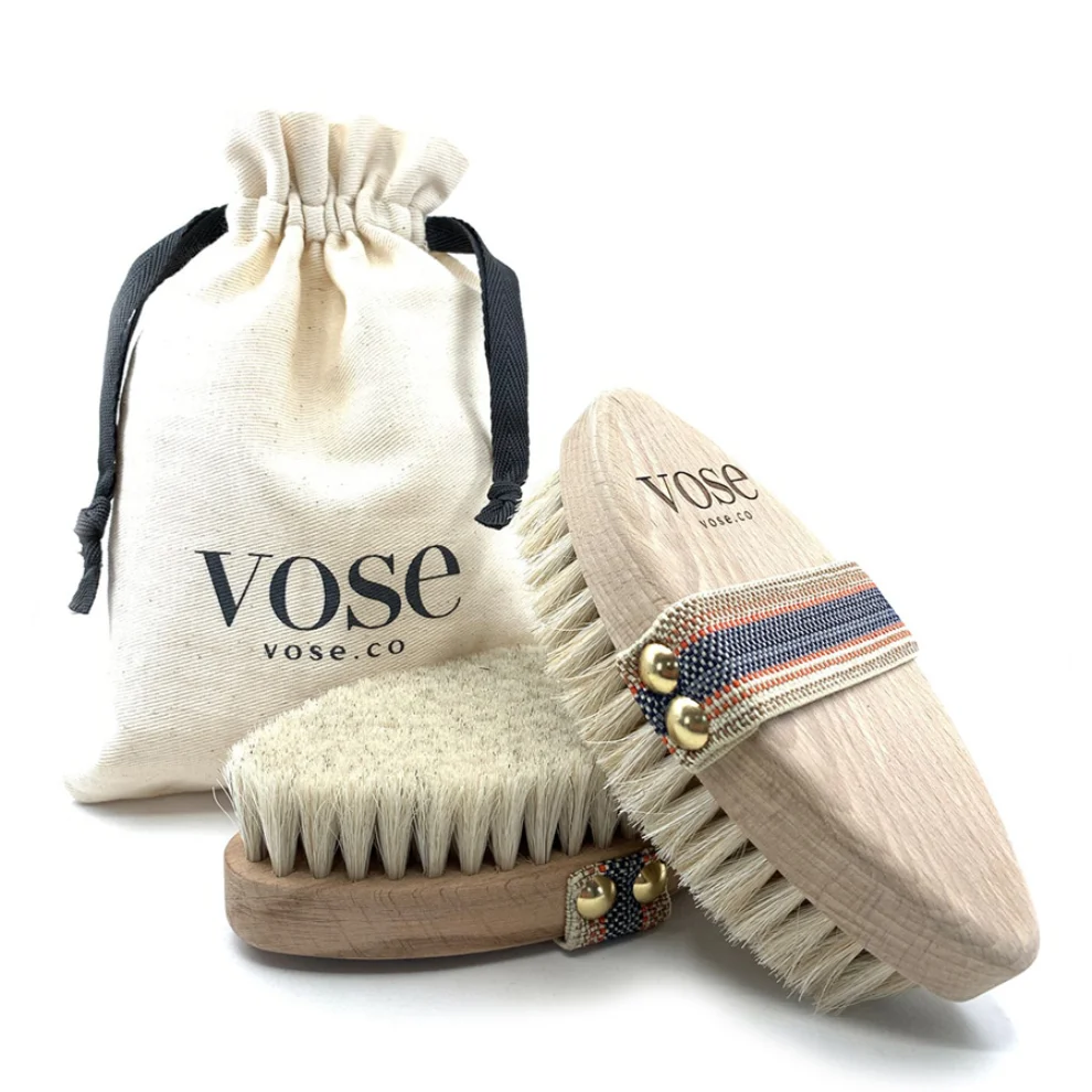 Vose - Original Horse Hair Dry Face | Body Brush Set & Natural 100% Nail Brush- Natural Exfoliating Face | Body Brush