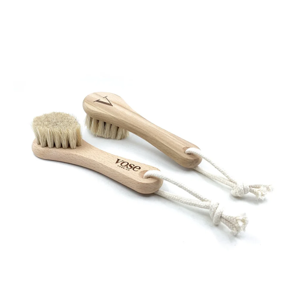 Vose - Original Horse Hair Dry Face | Body Brush Set & Natural 100% Nail Brush- Natural Exfoliating Face | Body Brush