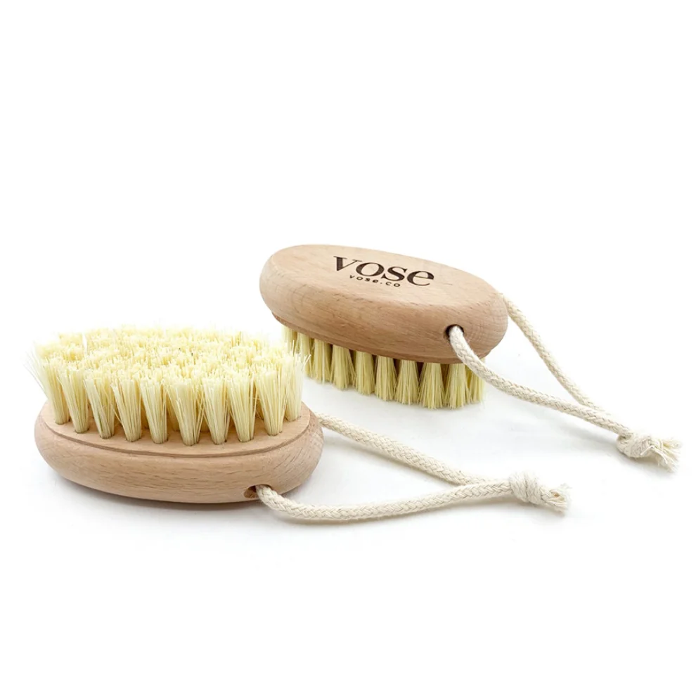 Vose - Original Horse Hair Dry Face | Body Brush Set & Natural 100% Nail Brush- Natural Exfoliating Face | Body Brush