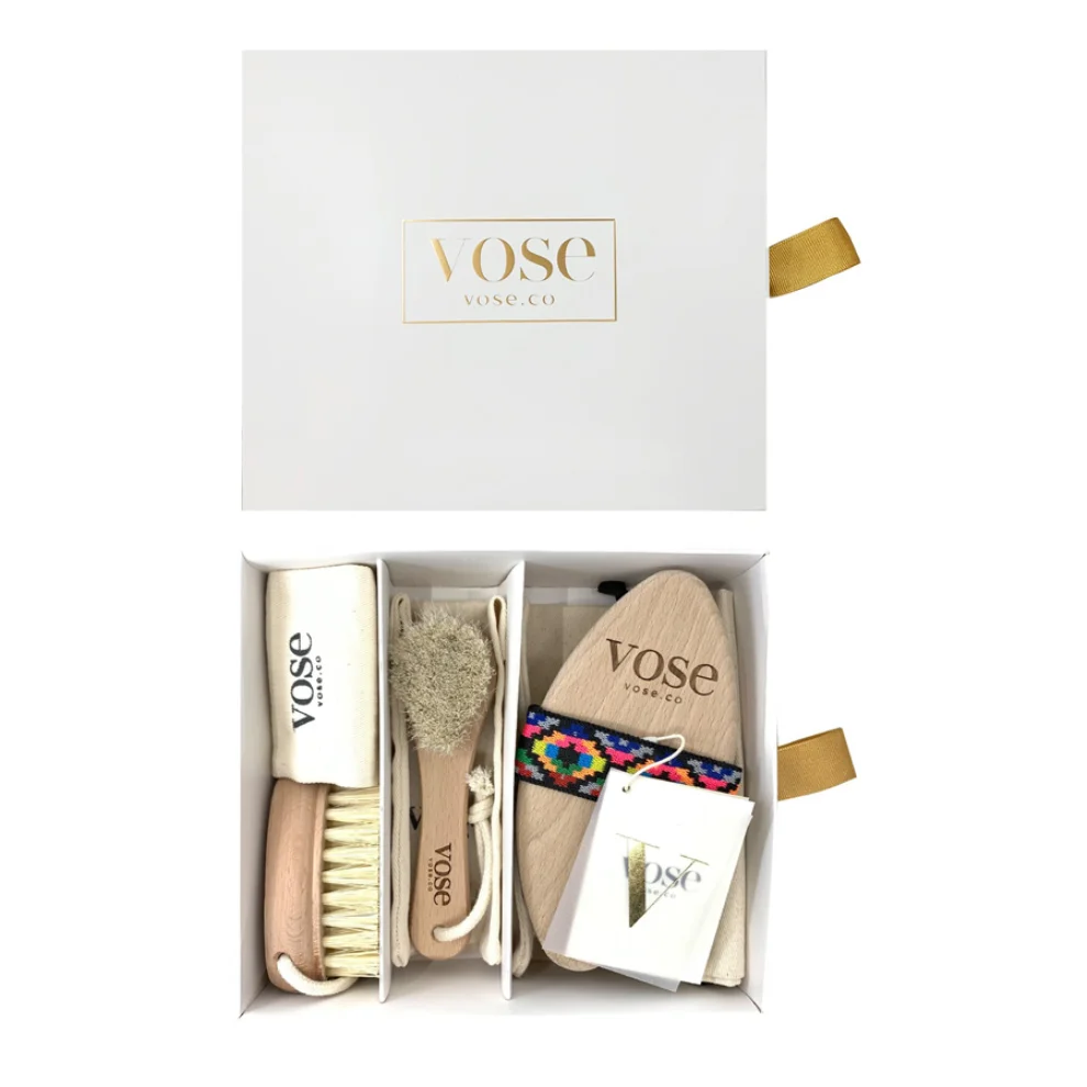 Vose - Original Horse Hair Dry Face | Body Brush Set & Natural 100% Nail Brush- Natural Exfoliating Face | Body Brush
