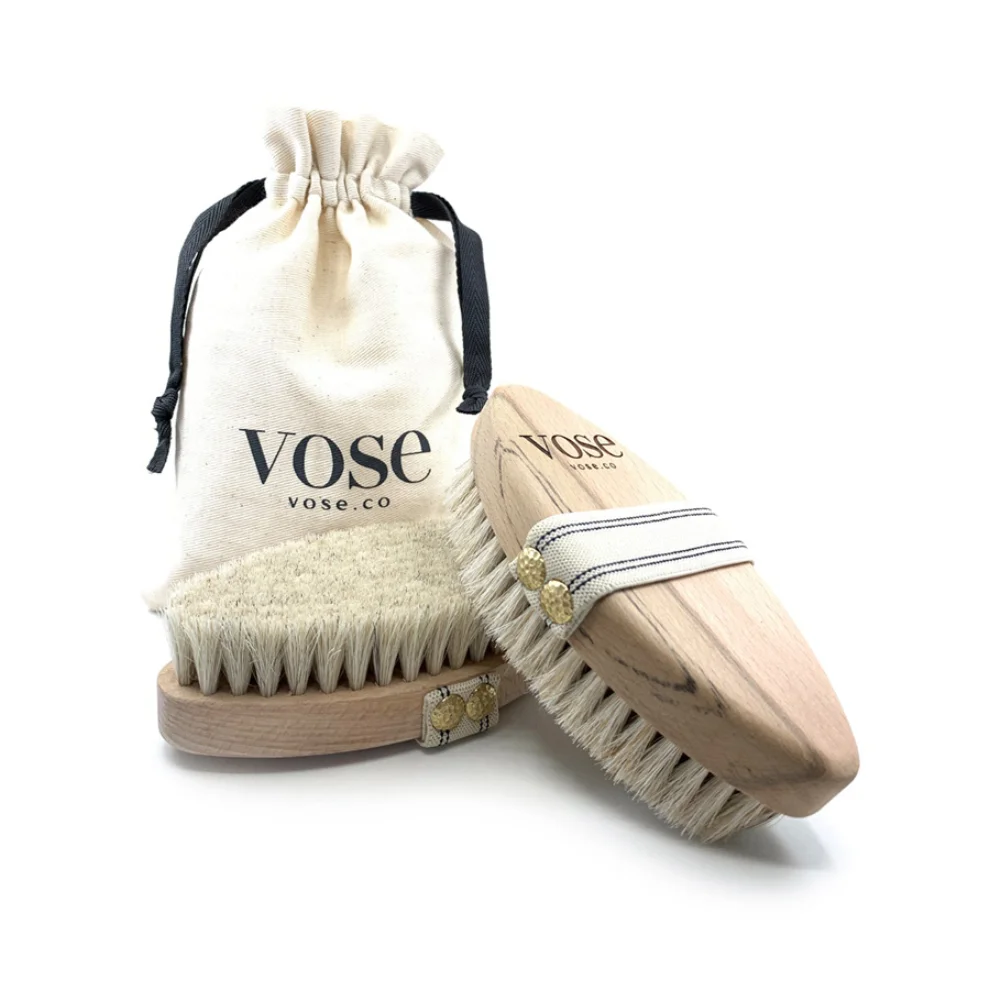 Vose - Original Horse Hair Dry Face | Body Brush Set & Natural 100% Nail Brush- Natural Exfoliating Face | Body Brush