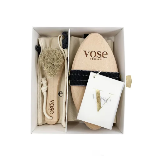 Vose - Original Horse Hair Dry Face and Body Brush (Tulip) Set - Natural Exfoliating Face & Body Brush