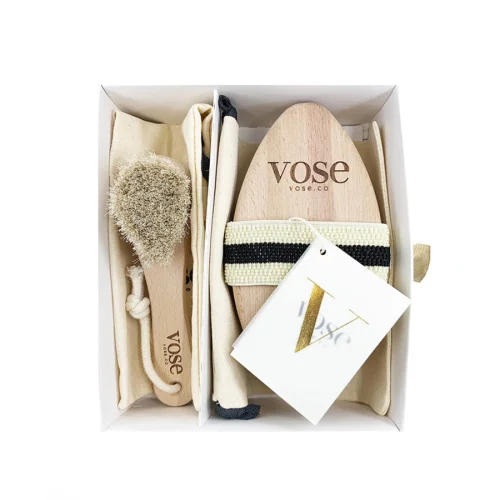 Vose - Original Horse Hair Dry Face and Body Brush (Tulip) Set - Natural Exfoliating Face & Body Brush