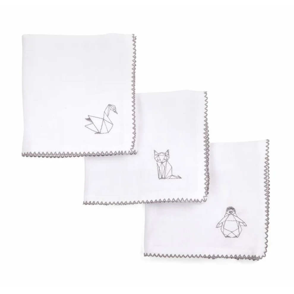 Poetree Kids - Muslin Square Hydrophilic Cloths set of 3 Pieces Origami Embroidery