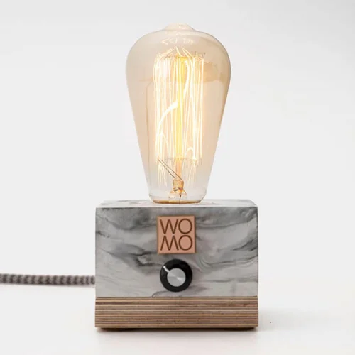 Womodesign - Marble Textured Concrete Table Lamp With Dimmer - Cylinder
