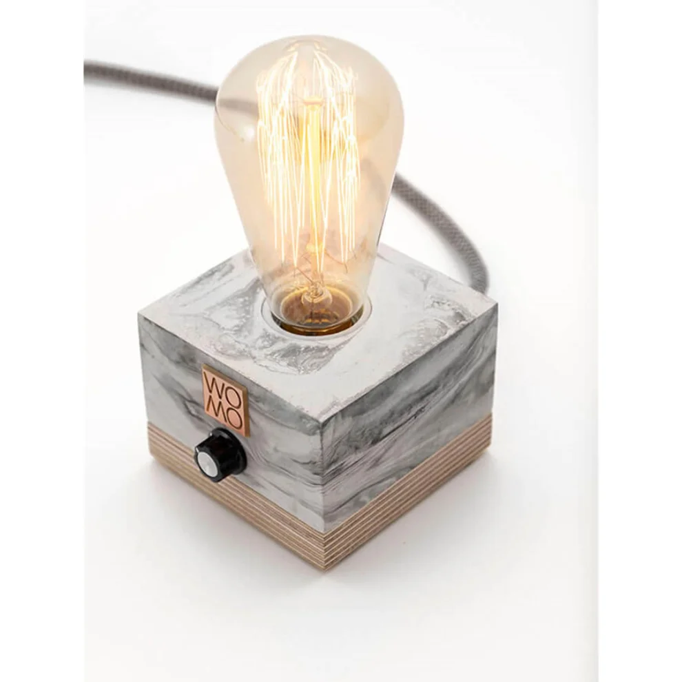 Womodesign - Marble Textured Concrete Table Lamp With Dimmer - Cylinder