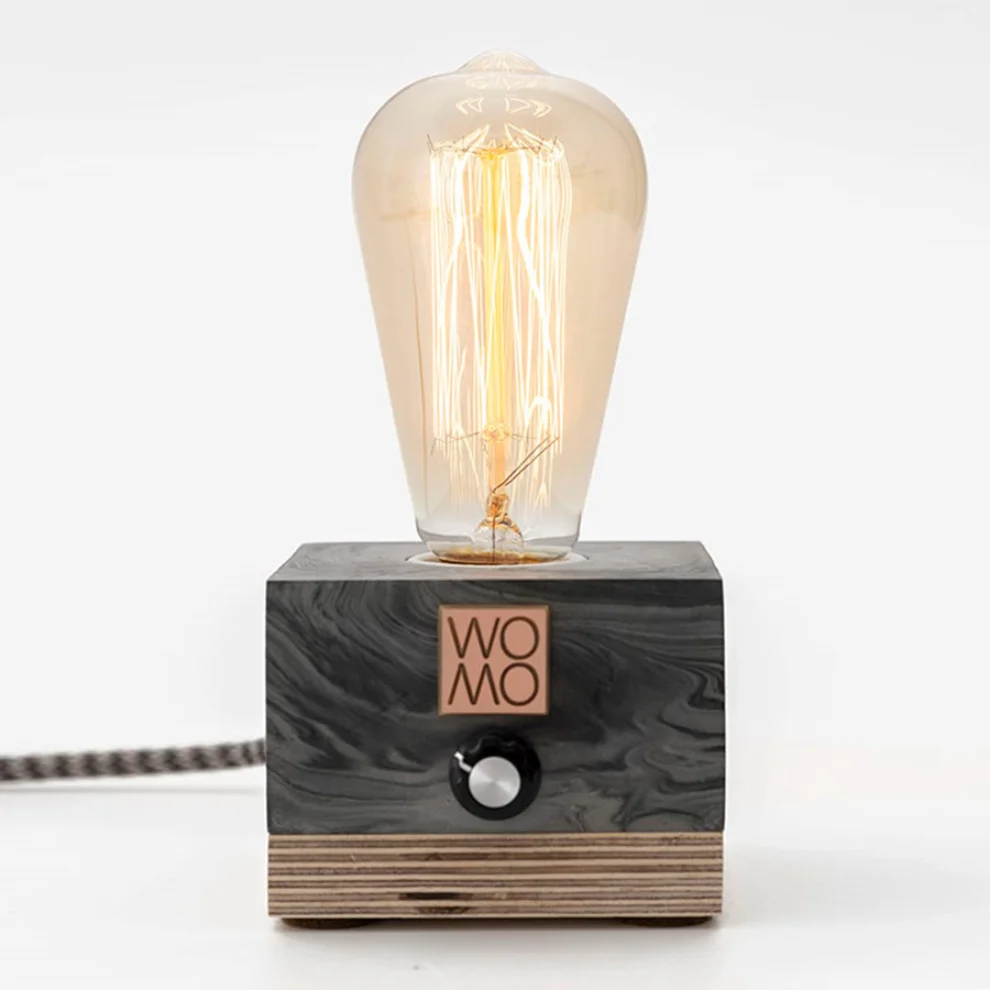 Womodesign - Marble Pattern Concrete Table Lamp With Dimmer - Cylinder