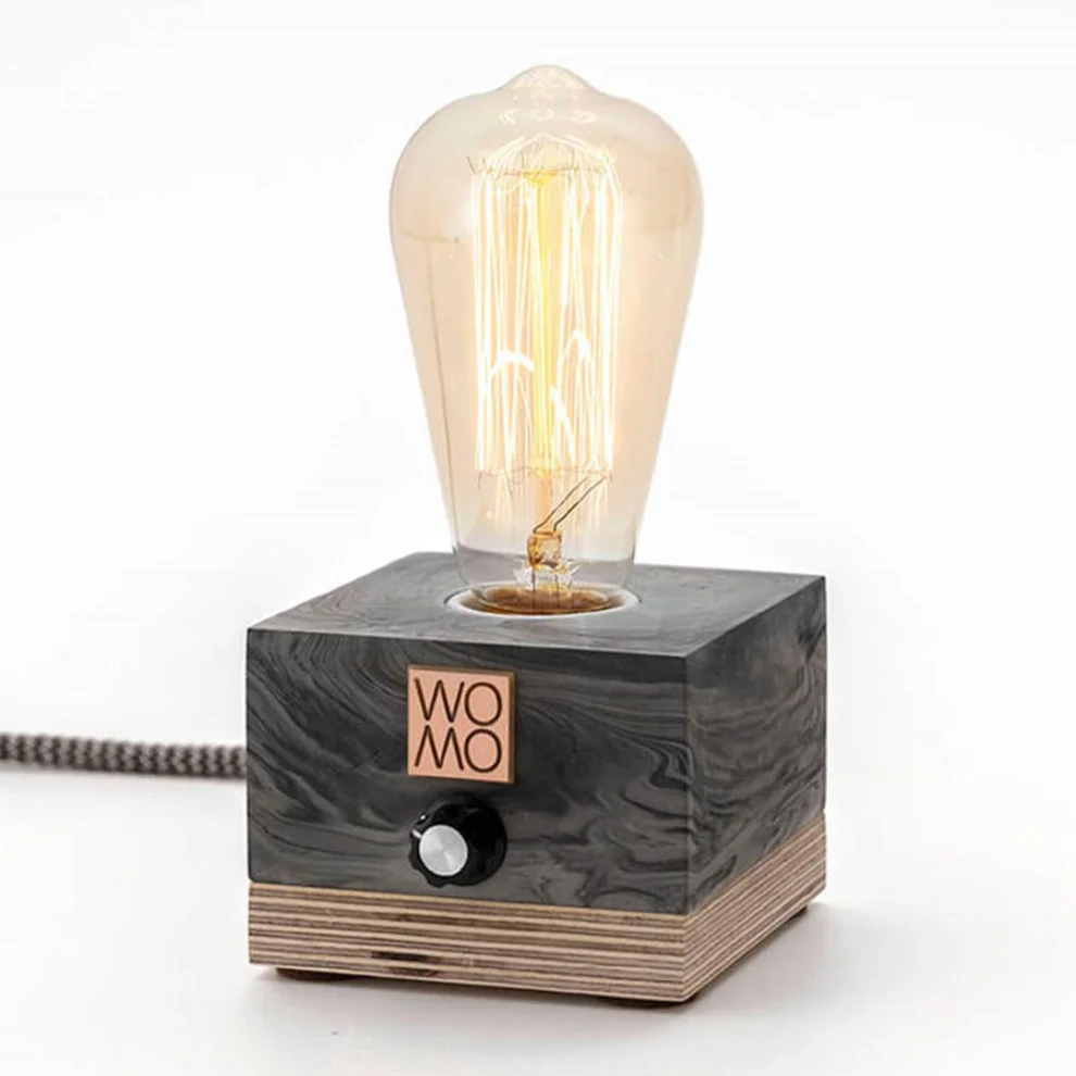 Womodesign - Marble Pattern Concrete Table Lamp With Dimmer - Cylinder