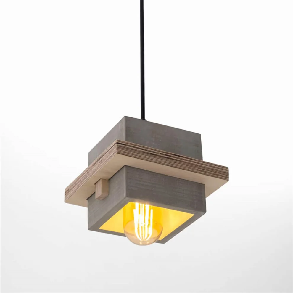 Womodesign - Square Wood And Concrete Ceiling Lighting