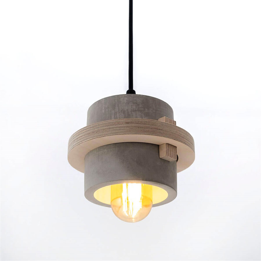 Round Wood And Concrete Ceiling Lighting