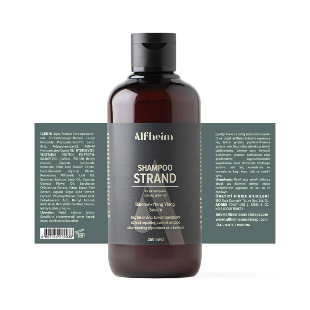 Alfheim Essential Oils & Aromatherapy - Shampoo Strand/ Saç Teli Güçlendirici/ Saç Teli Kalınlaştırıcı/ İnce Telli Saçlar Için/250 Ml