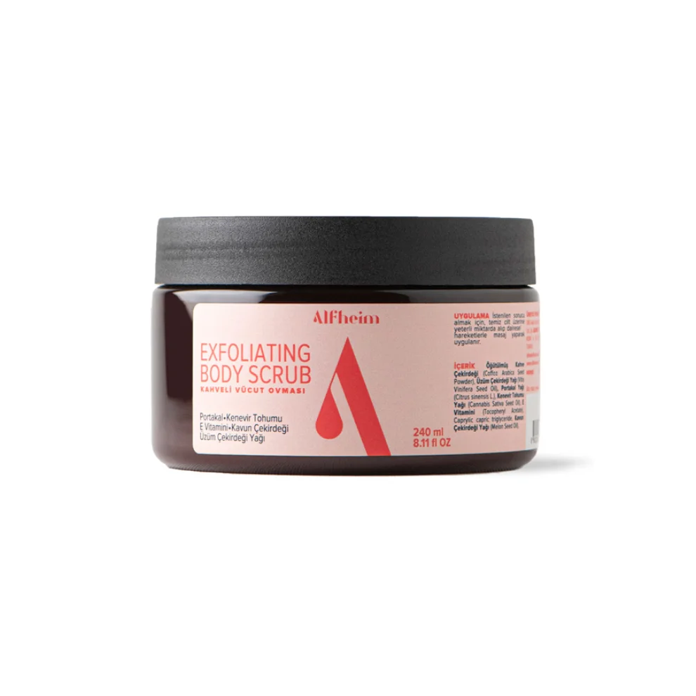 Alfheim Essential Oils & Aromatherapy - Exfoliating Body Scrub/ Kahveli Vücut Ovması/ Peeling/ Yumuşatır/ Nemlendirir/ Arındırır/ 240 Ml