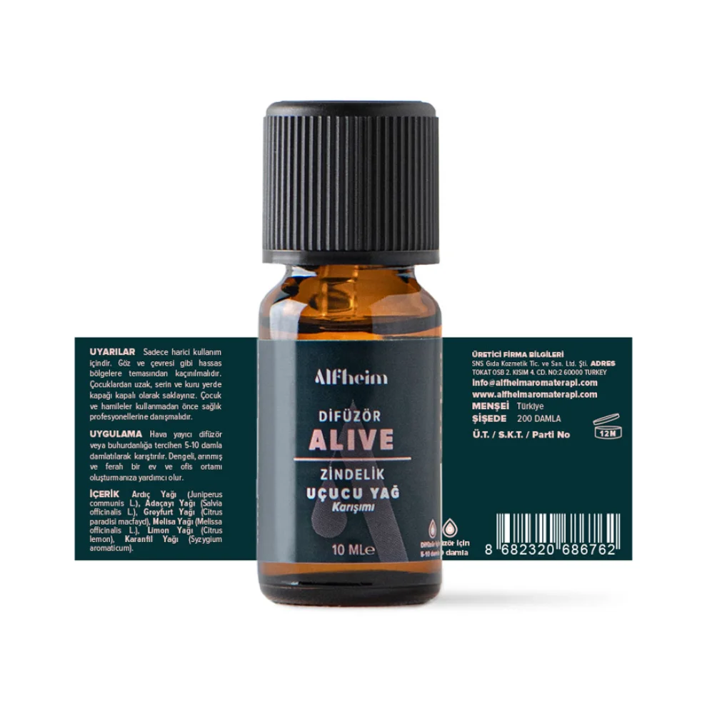 Alfheim Essential Oils & Aromatherapy - Alive Uçucu Yağ Karışımı/difüzör Yağı/ Buhurdanlık Yağı/ 10 Ml