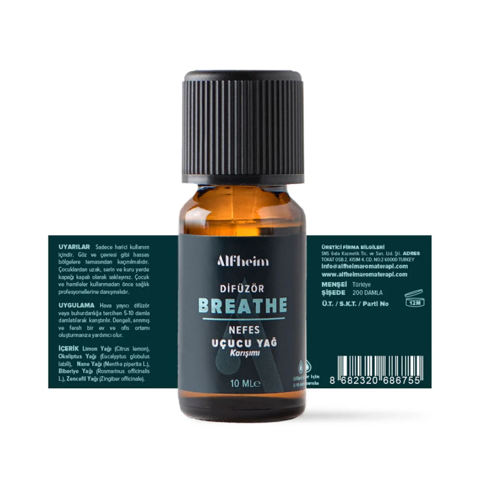 Alfheim Essential Oils & Aromatherapy - Breathe Uçucu Yağ Karışımı/ Difüzör Yağı/ Buhurdanlık Yağı/ 10 Ml
