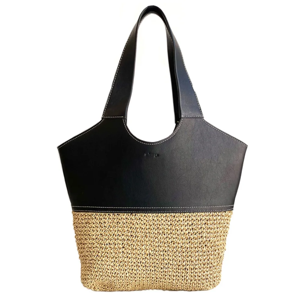 Mianqa - Vegan Bio-leather & Handwoven Raffia Shoulder Bag