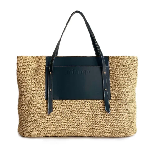 Mianqa - Vegan Bio-leather & Handwoven Raffia Tote Bag Tan