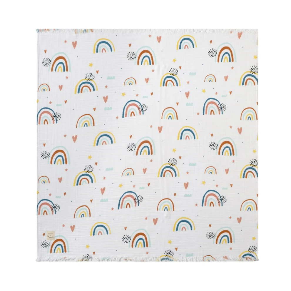 Miespiga - Rainbow 4 Ply Tasseled Muslin Cover Blanket
