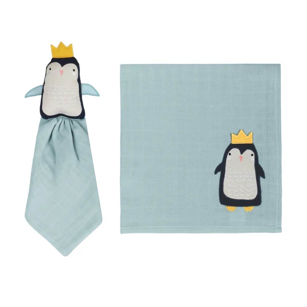 Miespiga - Penguin Sleeping Companion + Muslin Set