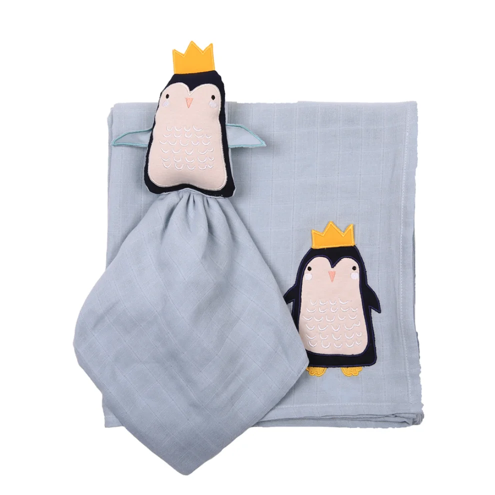 Miespiga - Penguin Sleeping Companion + Muslin Set