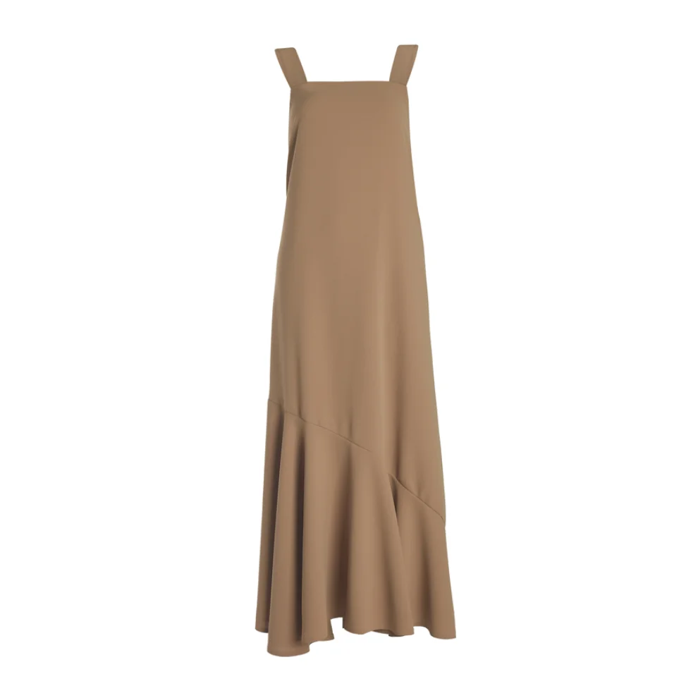 Equpe Studio - Square Neck Ruffle Detail Midi Nude Dress