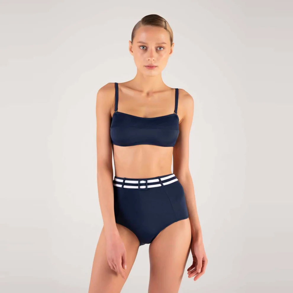 Shikoo Swimwear - Straplez Kemerli Yüksek Bel Lacivert Bikini