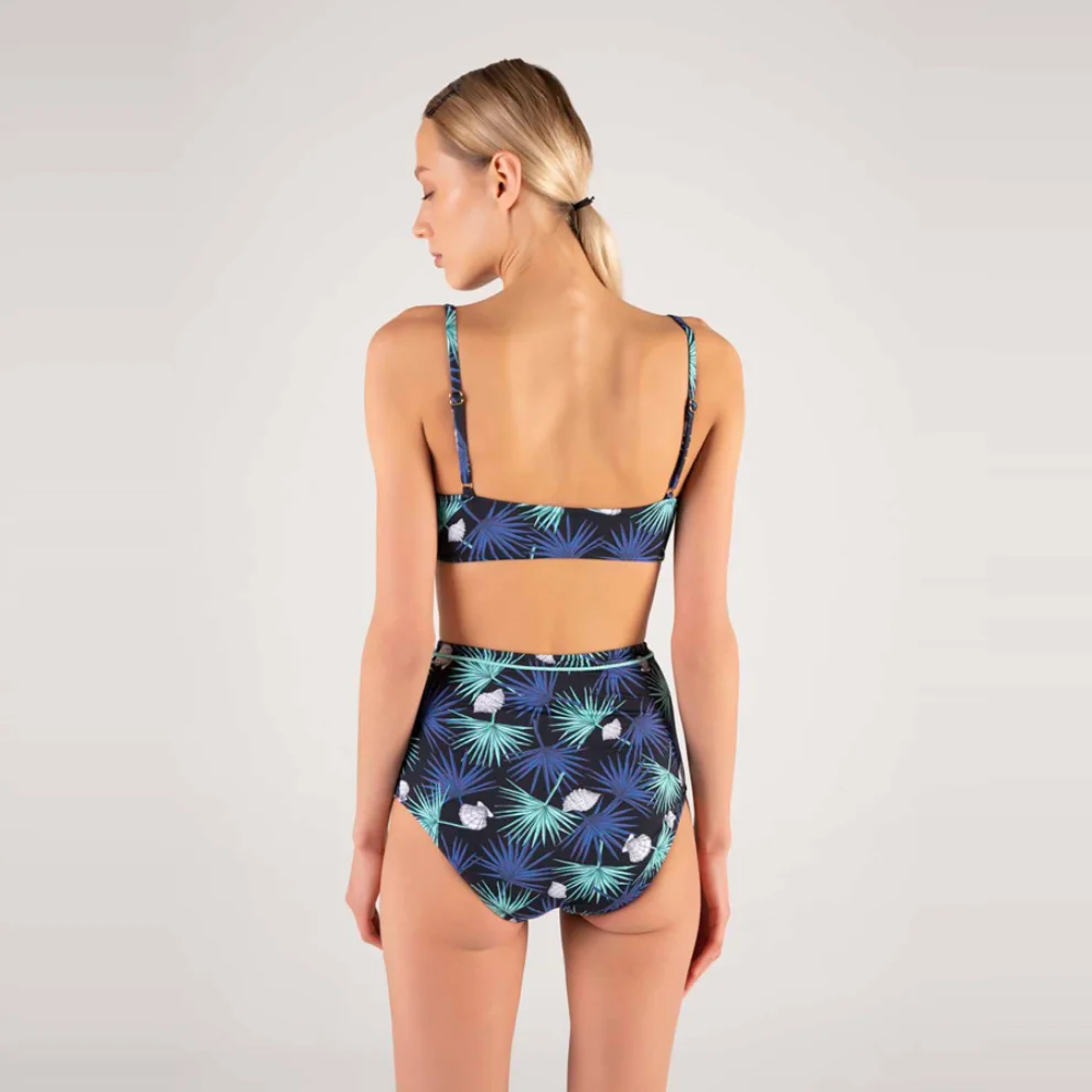 Shikoo Swimwear - Palmiye Desenli Lacivert Bikini