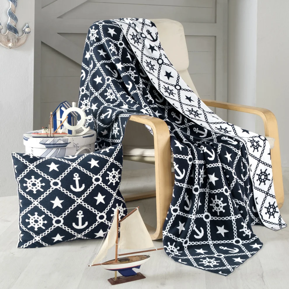 Miespiga - Marine Pattern Knitwear Blanket Throw and Throw Pillow Cover Set