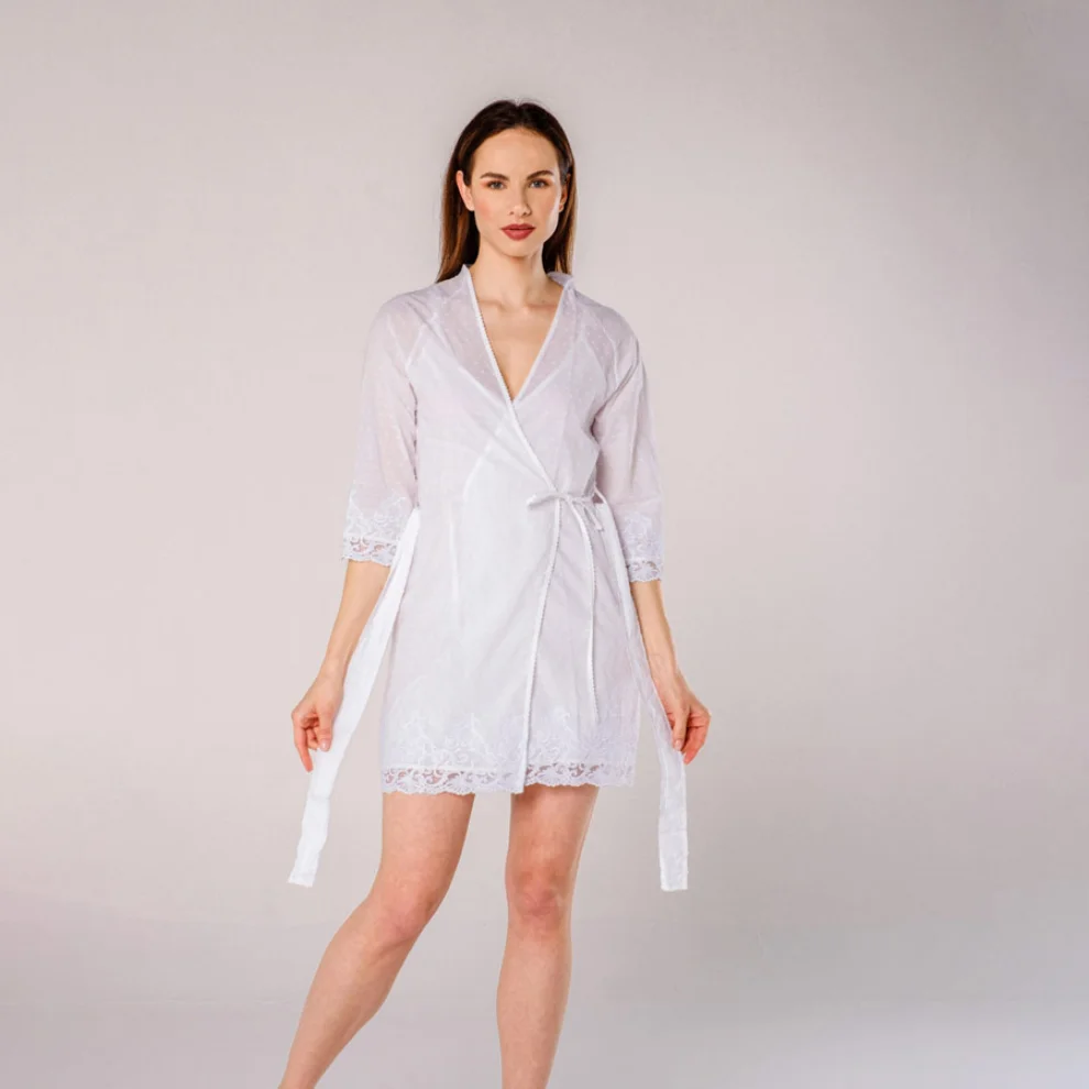 Miespiga - Pearl Voile Lace Women's Nightgown and Dressing Gown Set