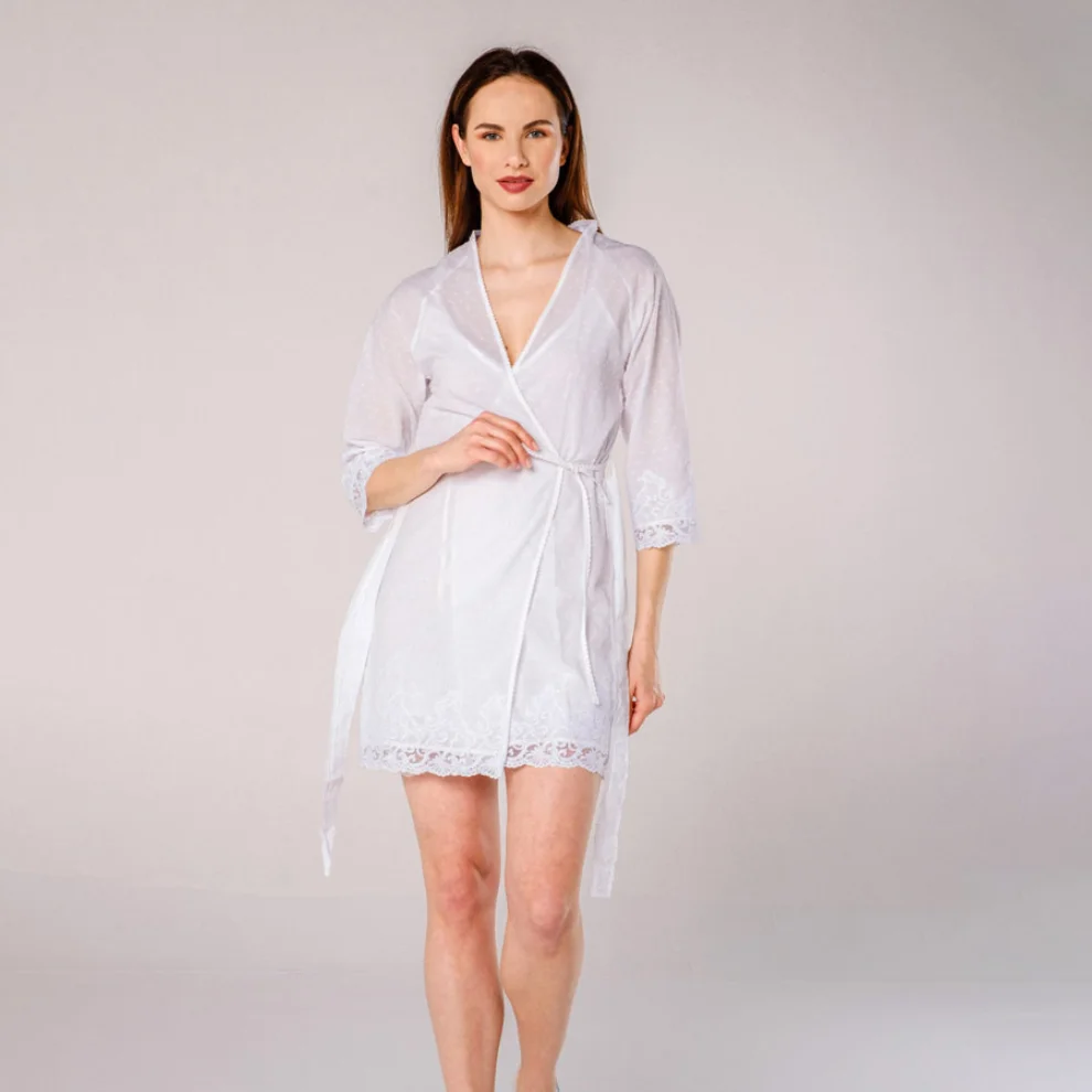 Miespiga - Pearl Voile Lace Women's Nightgown and Dressing Gown Set