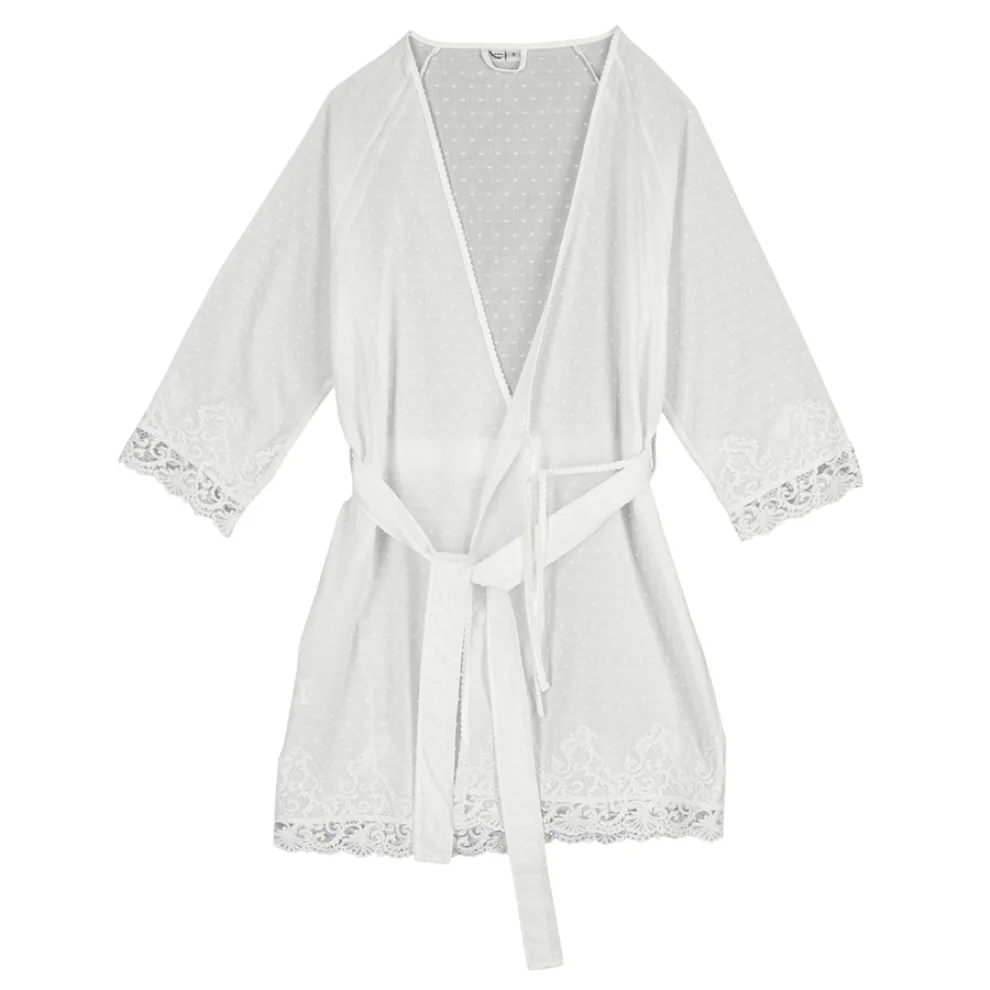 Miespiga - Pearl Voile Lace Women's Nightgown and Dressing Gown Set