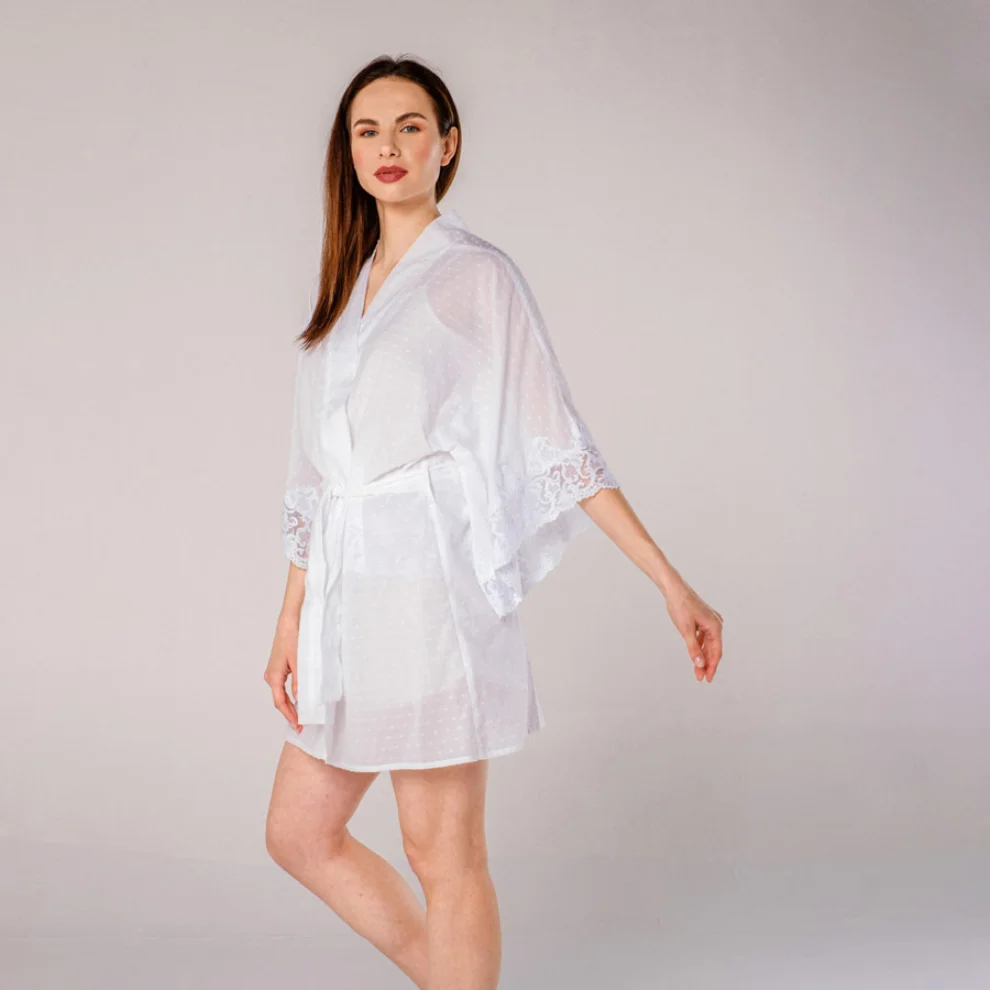 Miespiga - Pearl Dantelli Şortlu Pijama ve Kimono Seti