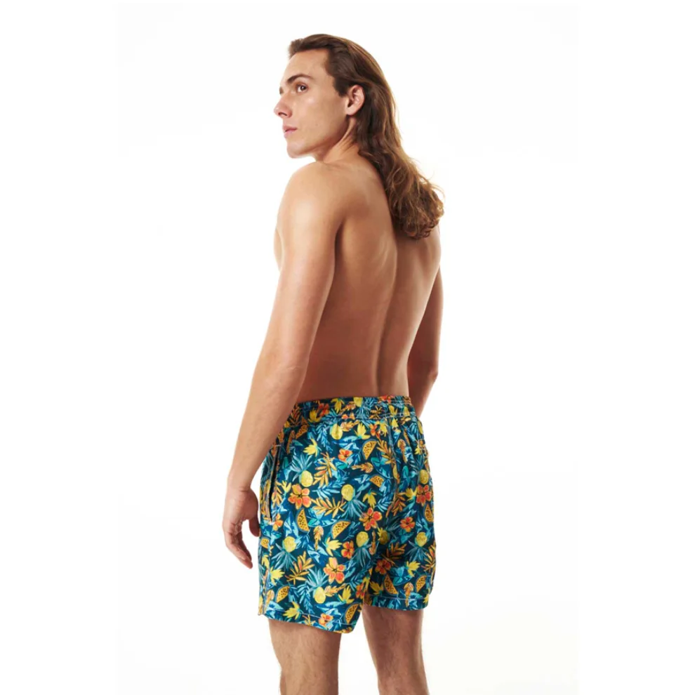 Shikoo Swimwear - Yellow Melon Patterned Shorts Swimsuit